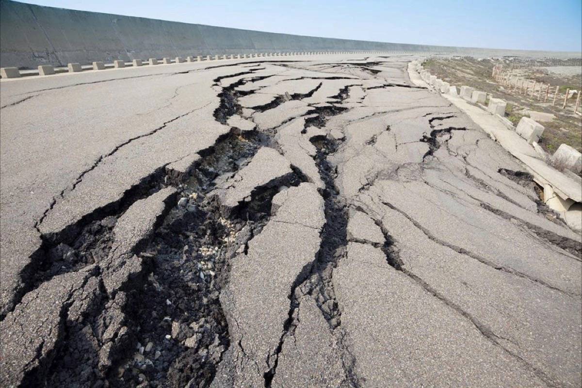 Cracked pavement after earthquake